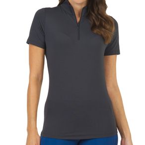 Ibkul Women's Short Sleeve Zip Mock Neck Top 2167471- Medium Charcoal