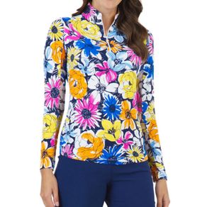 IBKUL Women's Medeline Print Long Sleeve Mock Neck Top 2166822 - X-Large Orange Multi